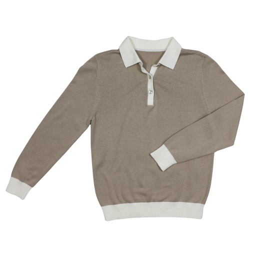 [S24-MNTB303-BG] COLOR COMBO LONG SLEEVE POLO SWEATER