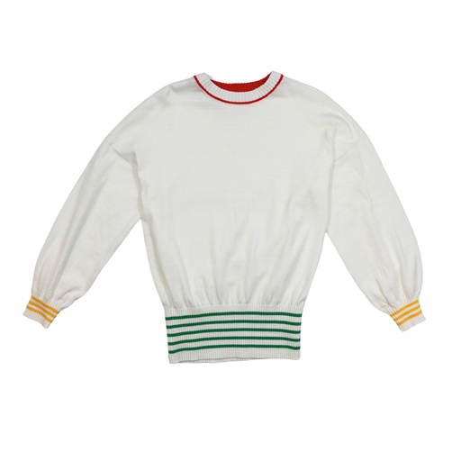 [S24-WNTPT306-WH] LONG SLEEVE SWEATER WITH COMBO STRIPED TRIMS