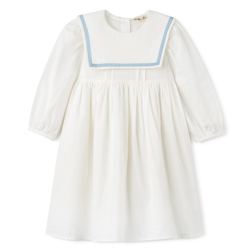 [S24-MDG308-WH] DRESS WITH SQUARE RIBBON TRIMMED COLLAR