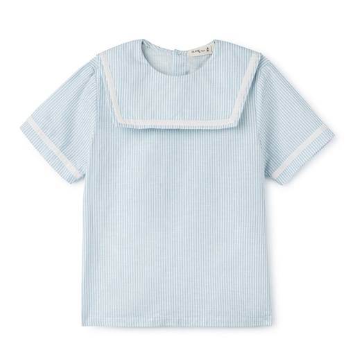 [S24-MTB302-BS] SHORT SLEEVE SHIRT WITH SQUARE RIBBON TRIMMED COLLAR