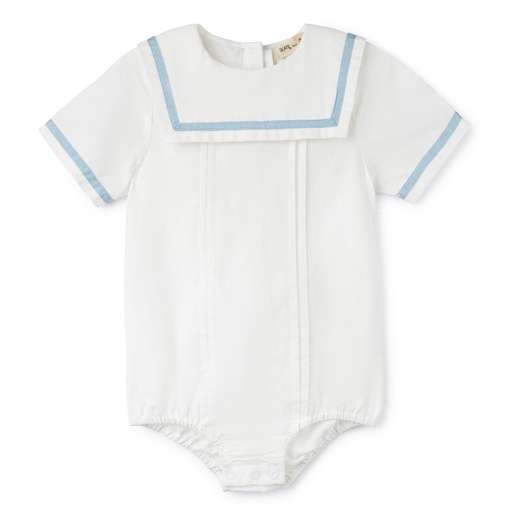 [S24-MMIB303-WH] ROMPER WITH SQUARE RIBBON TRIMMED COLLAR