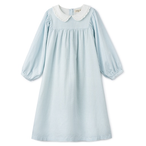 [S24-MDG306-BS] STRIPED DRESS WITH HIGH YOKE AND PETERPAN RUFFLE COLLAR