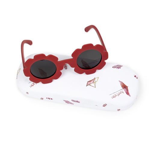 [S24-WAG302-RD-O/S] FLOWER SHAPE SUNGLASSES WITH CASE