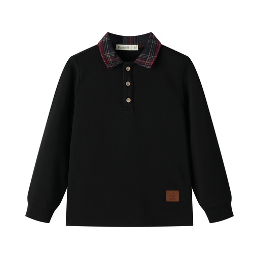 [F25-WBT406-BK] PLAID COLLAR POLO SWEATSHIRT
