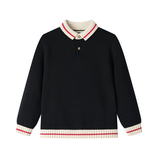 [F25-WSW402-BK] KNIT SWEATER WITH CONTRAST COLLAR