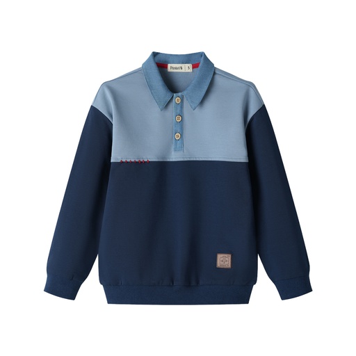 COLORBLOCK POLO WITH DENIM COLLAR