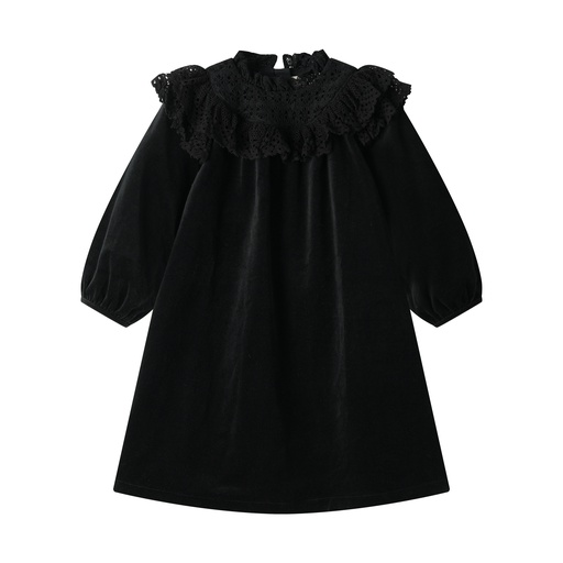 [F25-MD401-BK] VELVET DRESS WITH LACE COLLAR