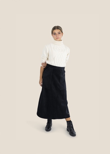 [I-S11-BK] A-LINE CORDUROY SKIRT WITH POCKETS