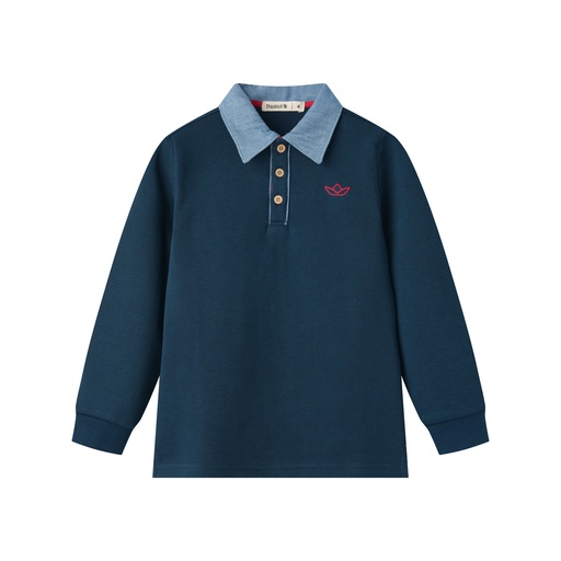 [S25-WBT506-NV] BOYS POLO WITH DENIM COLLAR