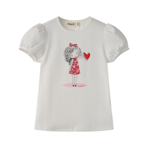 [S25-WBG514-WH] LITTLE GIRL SHORT SLEEVE HEART TEE