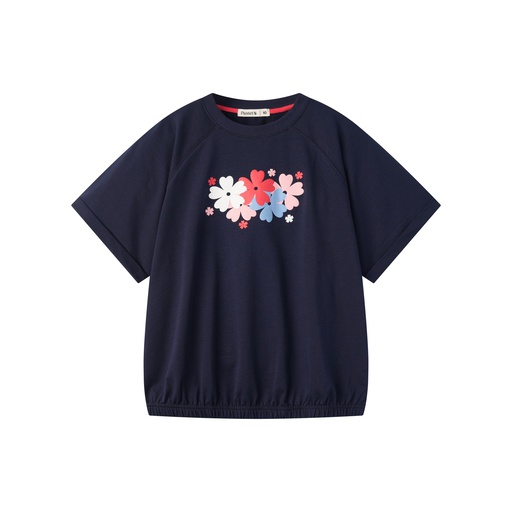 [S25-WGT508-NV] CAP SLEEVE SWEATSHIRT WITH FLOWERS