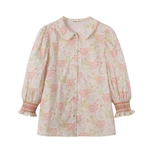 [S25-MGT503-FM] SMOCKED ROUND YOKE FLORAL BLOUSE