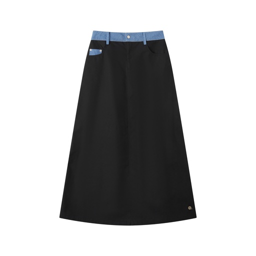 [I-S18-BK] COLORBLOCK A-LINE SKIRT WITH POCKETS