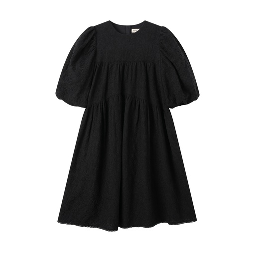 [S25-MD504-BK] EMBROIDERED PUFF SLEEVE DRESS