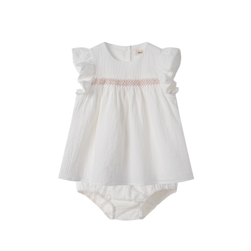 [S25-MBG501-WH] FLUTTER SLEEVE BLOOMER SET WITH SMOCKING
