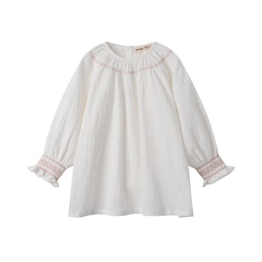 [S25-MGT501-WH] LINEN BLOUSE WITH SMOCKING