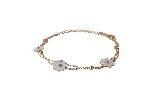 [BS-AJ32-GD-O/S] DOUBLE CHAIN BRACELET WITH FLOWERS