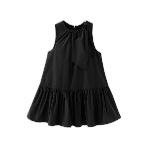 [F26-MJ601A-BK] TAFFETA JUMPER WITH SHOULDER TIE