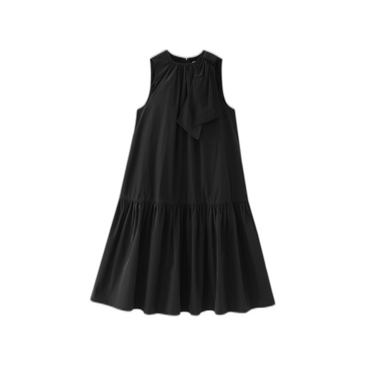 [F26-MJ601B-BK] TAFFETA MIDI JUMPER WITH SHOULDER TIE