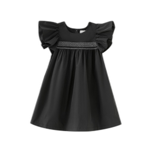 [F26-MJ602-BK] SMOCKED FLUTTER SLEEVE TAFFETA JUMPER