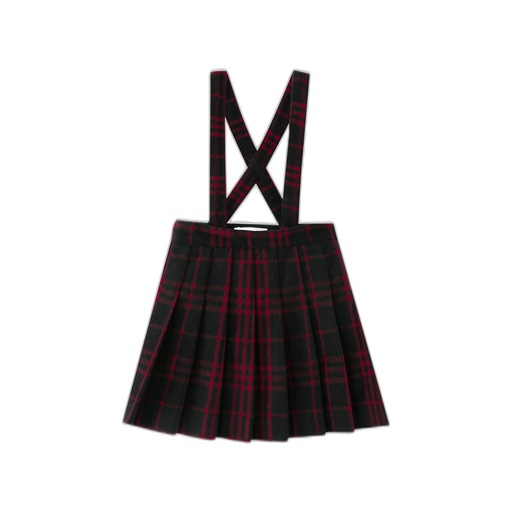 [F26-MS602-RP] RED PLAID PLEATED SUSPENDER SKIRT