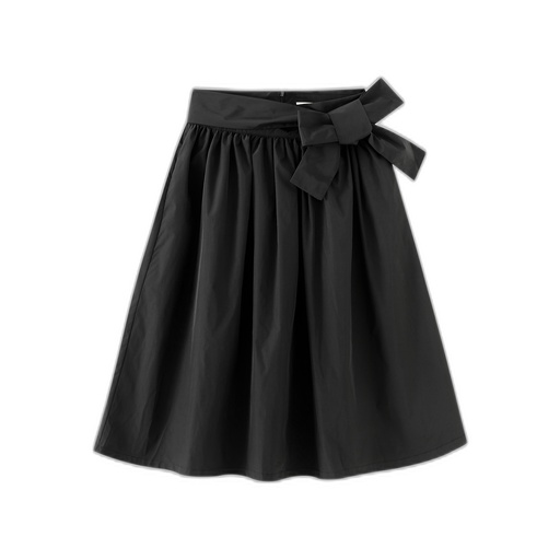 [F26-MS603-BK] MIDI TAFFETA SKIRT WITH SIDE BOW