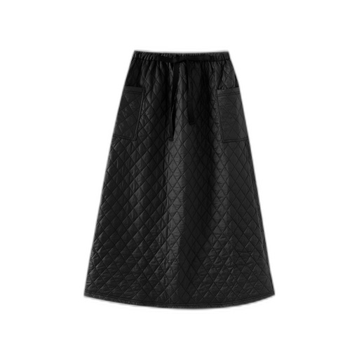 [F26-MS604-BK] MIDI QUILTED SKIRT WITH POCKETS