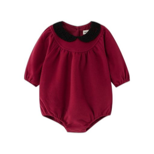 [F26-MBG603-RD] ROUND YOKE WOOL ROMPER WITH CROCHET COLLAR