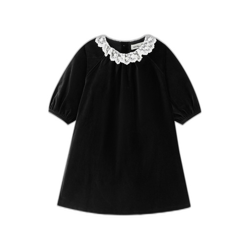 [F26-MD603-BK] LACE COLLAR VELVET DRESS