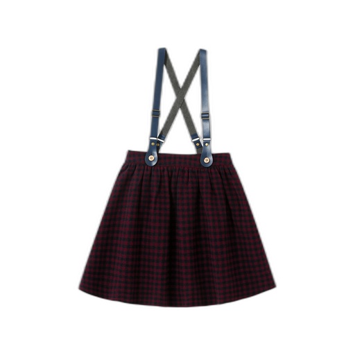 [F26-WS601A-BC] LEATHER SUSPENDER CHECKERED SKIRT