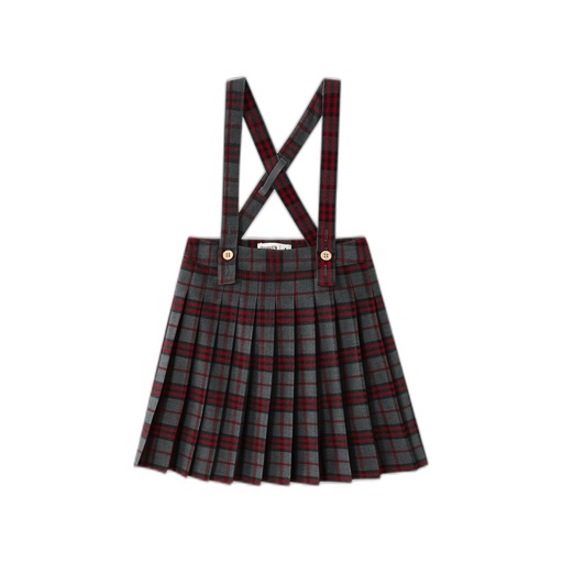 [F26-WS602-GP] GREY PLAID PLEATED SUSPENDER SKIRT