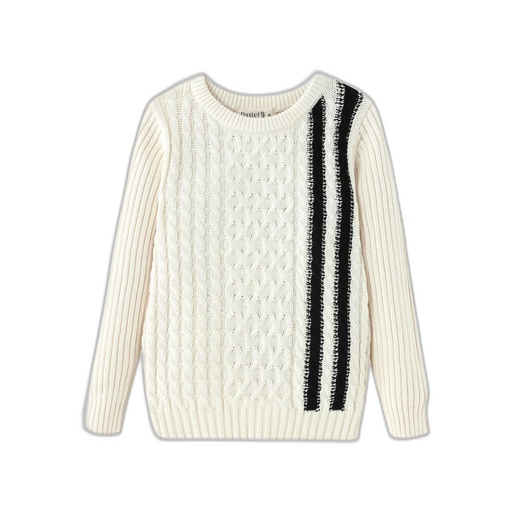 [F26-MSW603-CR] CABLE SWEATER WITH CONTRAST STRIPES