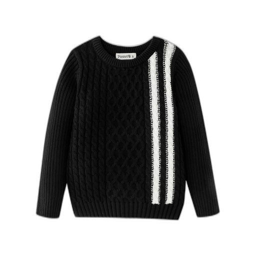[F26-MSW603-BK] CABLE SWEATER WITH CONTRAST STRIPES