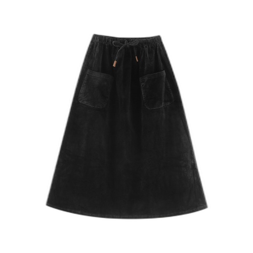[F26-WS607-BK] MIDI CORDUROY SKIRT WITH POCKETS