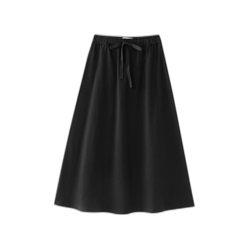 [F26-WS609-BK] MIDI CIRCLE SKIRT WITH CENTER TIE
