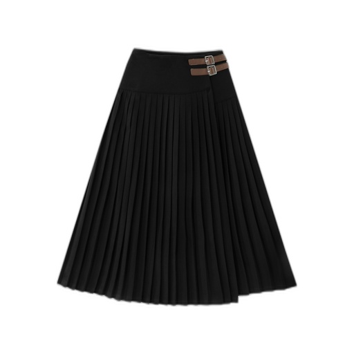 [IF26-S24-BK] ACCORDIAN PLEATED SKIRT WITH SIDE BUCKLES