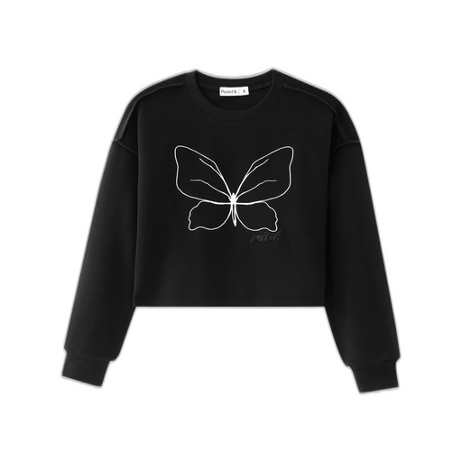 [F26-KT601-BK] EMBROIDERED BUTTERFLY TOP