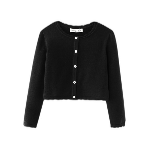 [F26-MSW605-BK] CARDIGAN WITH SCALLOPED EDGING