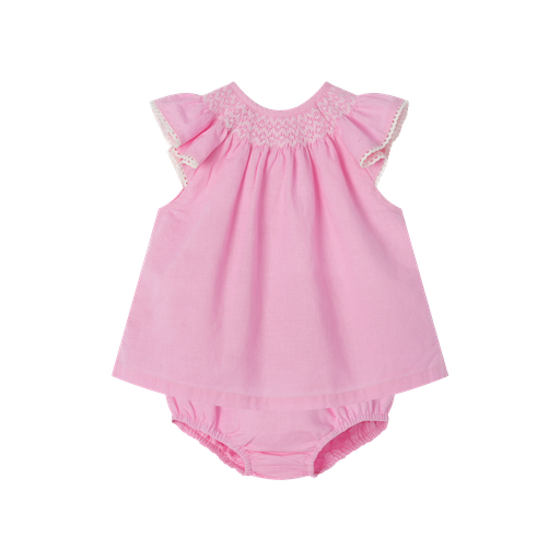 LINEN PINK BLOOMER SET WITH SMOCKING