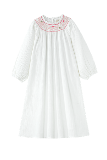 Linen Dress With Floral Smocking